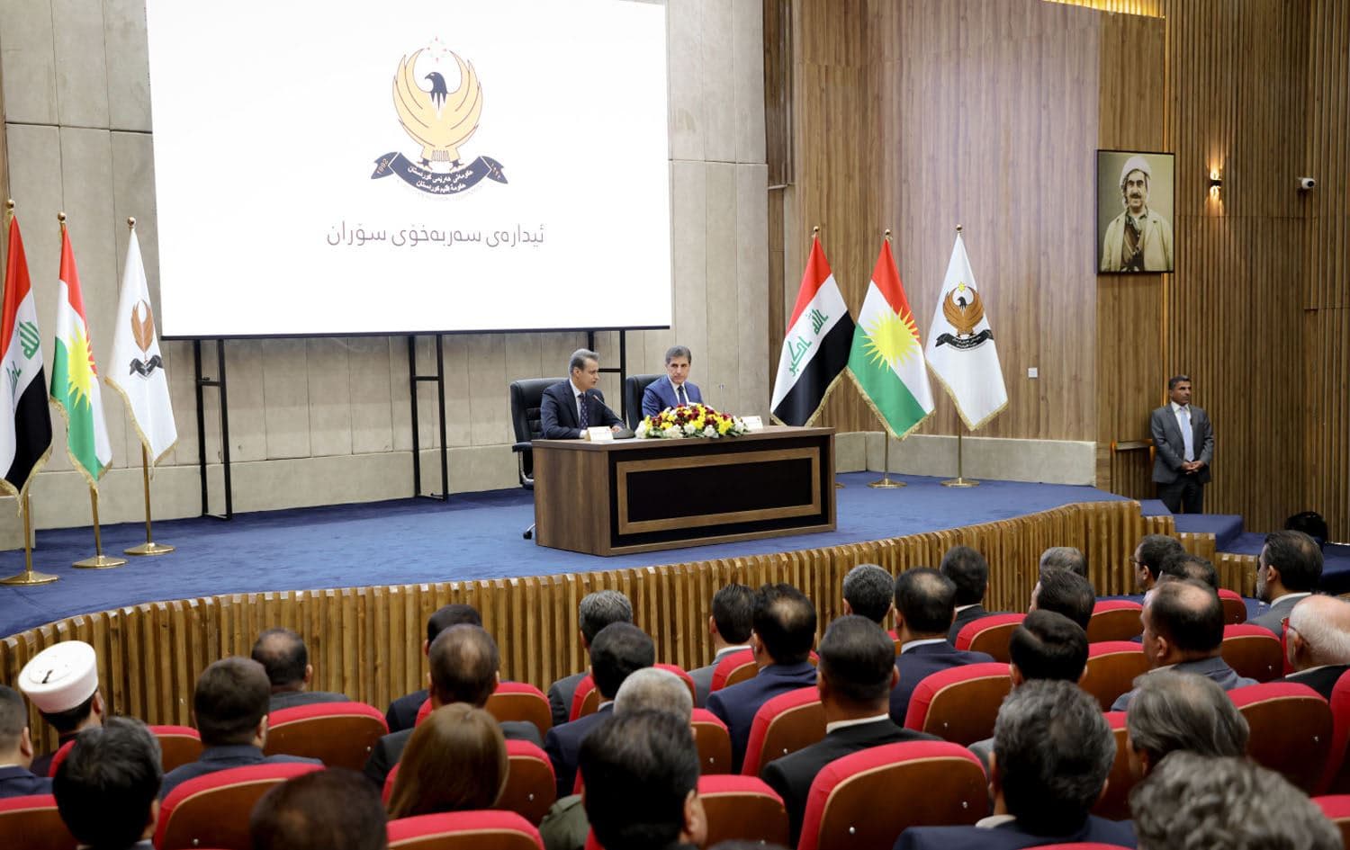 Nechirvan Barzani (center-right), president of the Kurdistan Region, meets with Soran supervisor Halgurd Sheikh Najib (center-left) in Soran on September 23, 2024. Photo: Office of the presidency