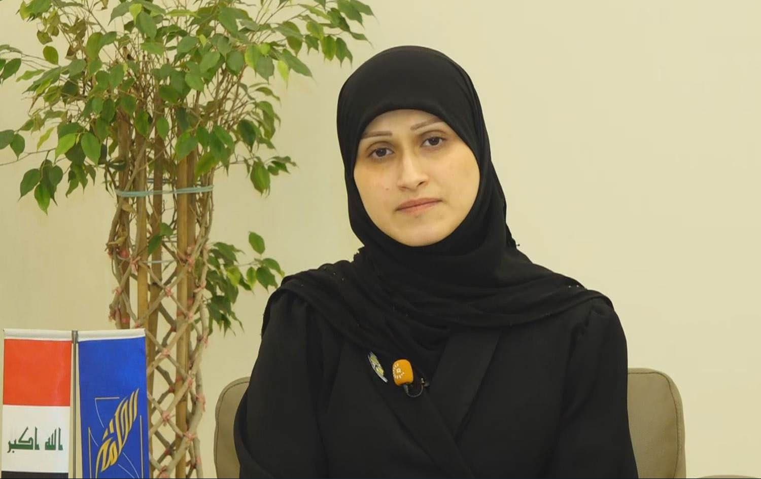 Zahra Kadhim, a politburo member of the Shiite National Wisdom Movement speaking to Rudaw on September 29, 2024. Photo: Rudaw