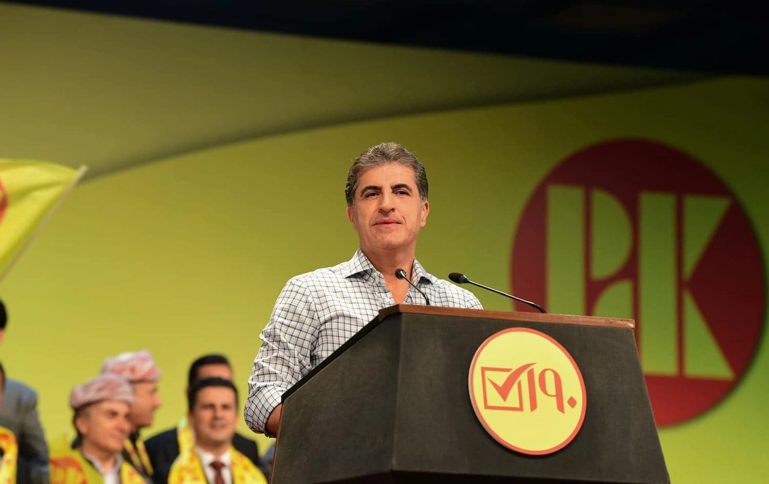 Kurdistan Region President Nechirvan Barzani speaking at an election campaign rally in Erbil on October 6, 2024. Photo: KDP media