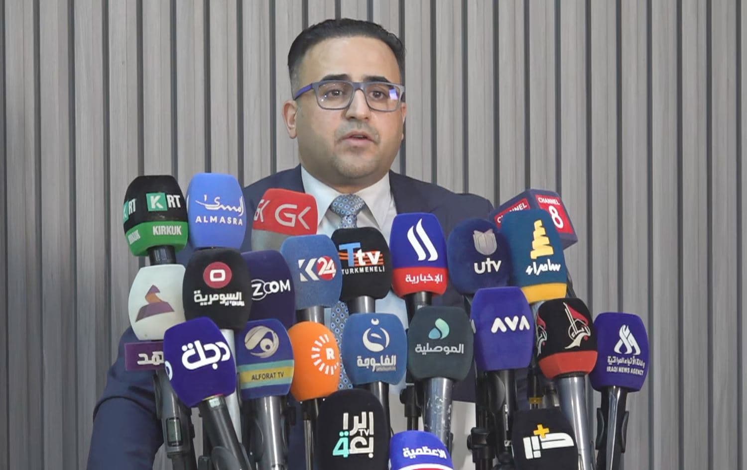 Iraqi health ministry spokesperson Saif al-Badr addressing journalists in a presser in Baghdad on October 13, 2024. Photo: Rudaw
