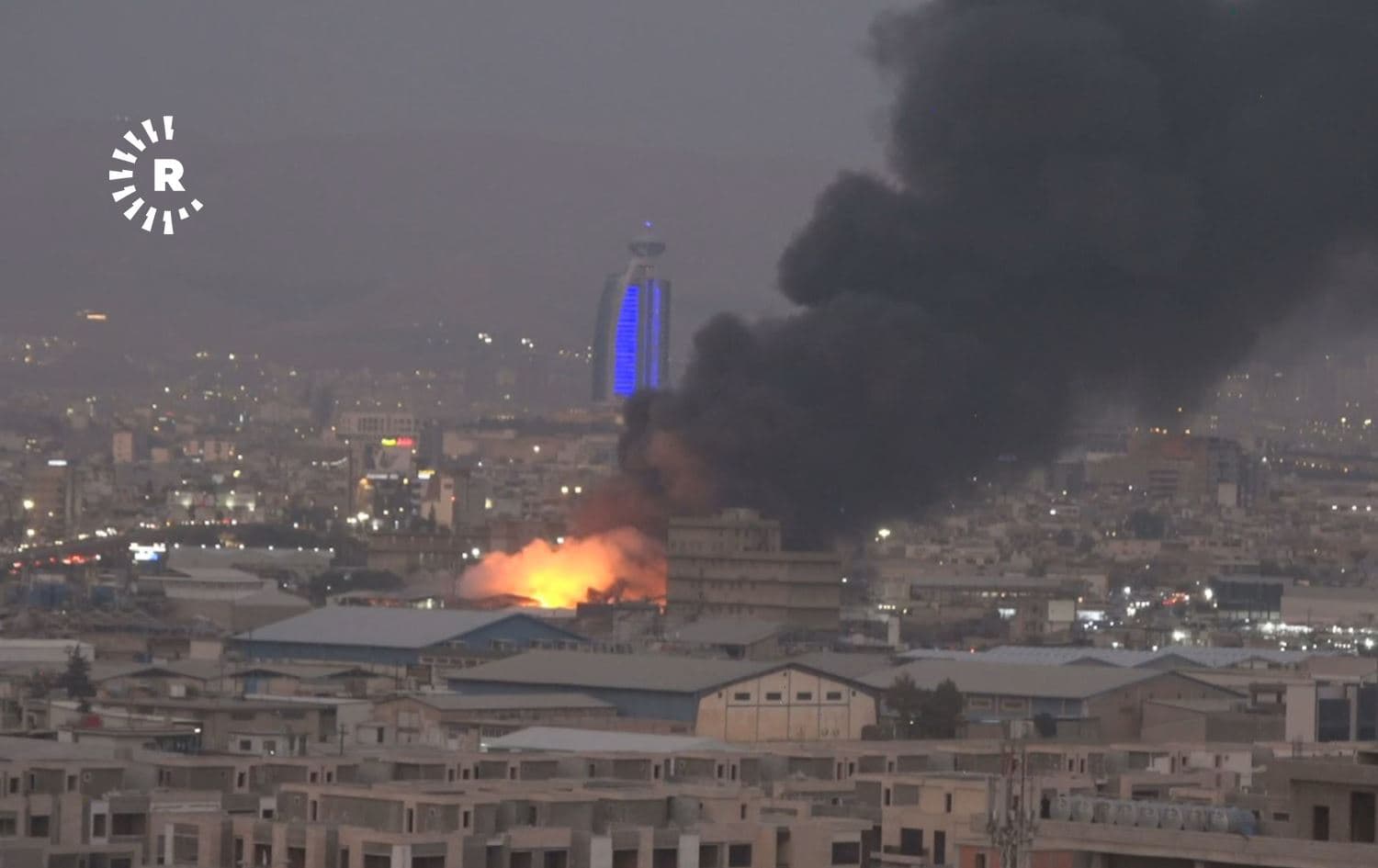 Flames engulf the industrial area in Sulaimani city, Kurdistan Region, on October 14, 2024. Photo: Rudaw
