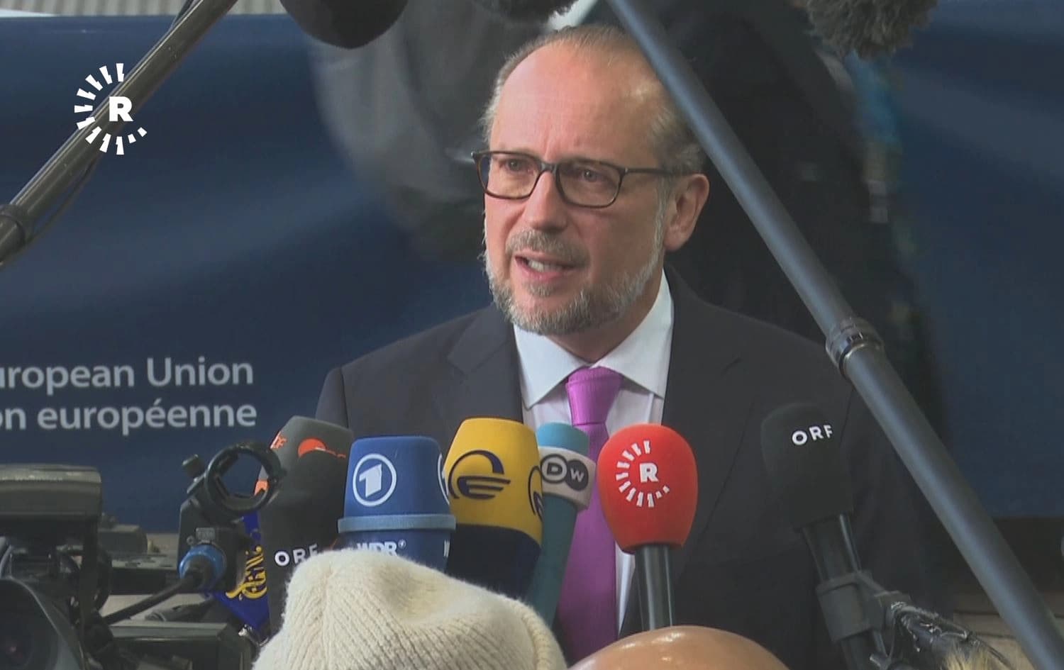  Austrian Foreign Minister Alexander Schallenberg speaks to reporters in Luxembourg on October 14, 2024. Photo: Rudaw/screengrab