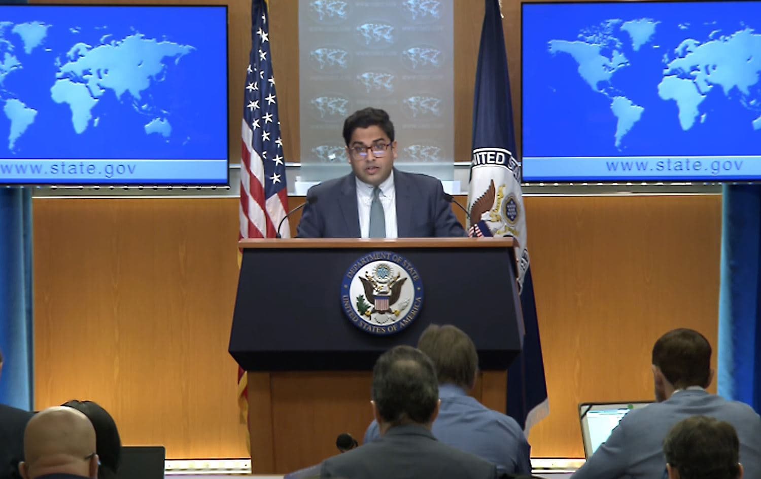 US State Department deputy spokesperson Vedant Patel speaks at a press conference in Washington, DC, on October 21, 2024. Photo: State Dept