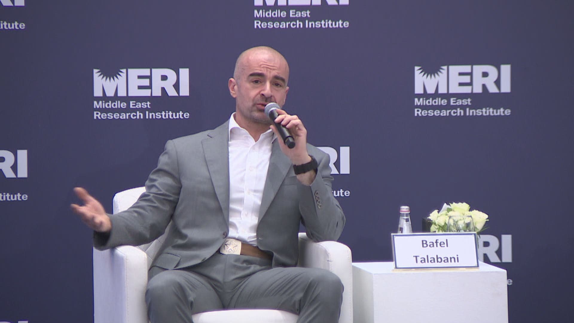 Patriotic Union of Kurdistan (PUK) leader Bafel Talabani speaking at MERI on October 30, 2024. Photo: Rudaw