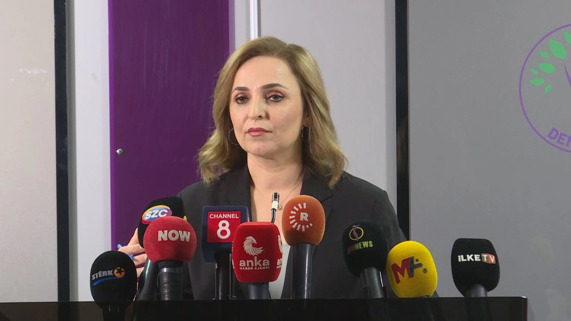 DEM Party spokesperson Aysegul Dogan speaking to reporters in Ankara on October 31, 2024. Photo: Rudaw 