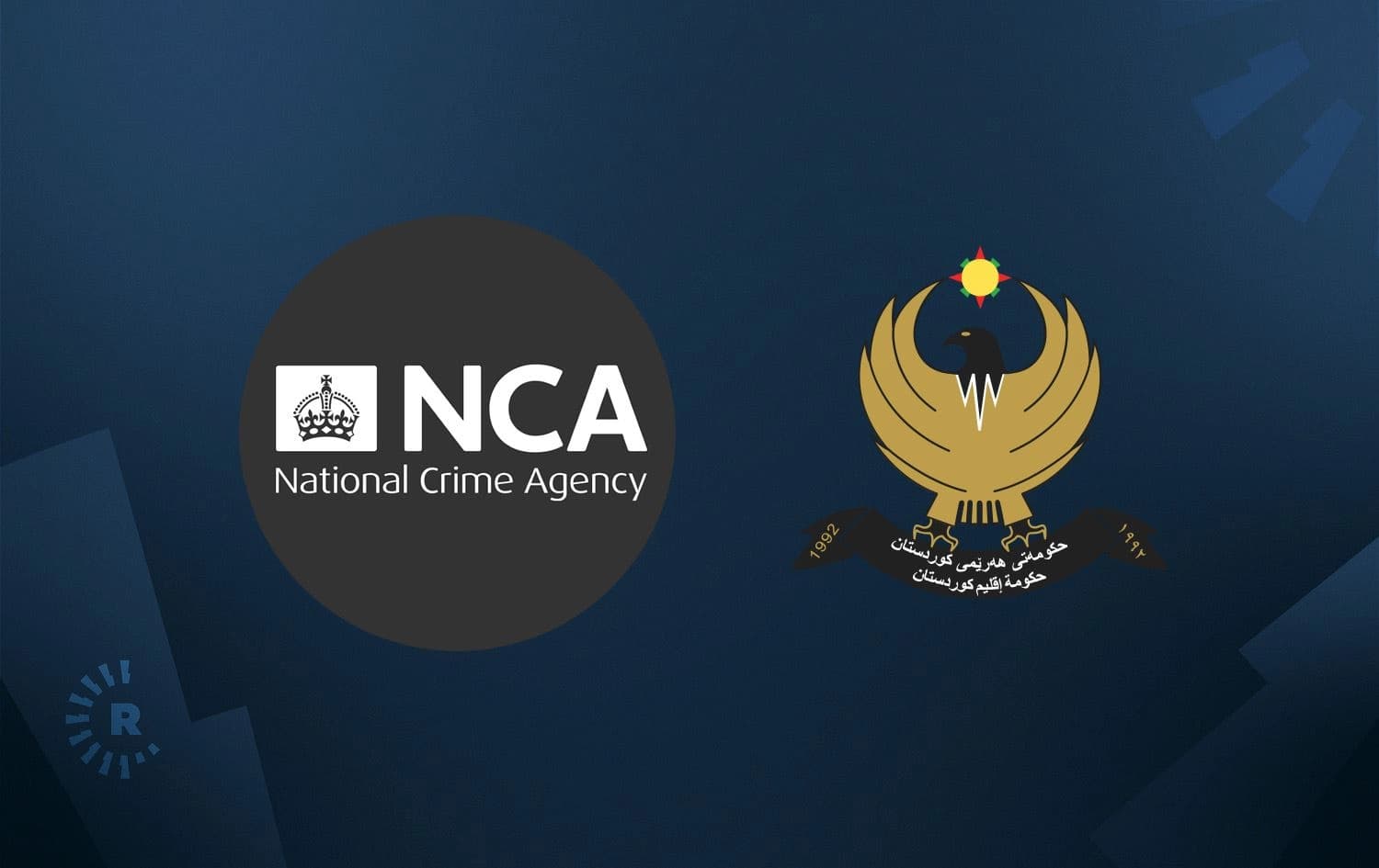 Logos of the UK’s National Crime Agency (NCA) and the Kurdistan Regional Government (KRG). Graphic: Rudaw