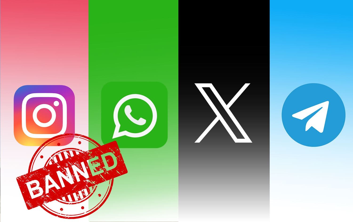 From left: Instagram, WhatsApp, X, and Telegram logos. Graphic: Rudaw 