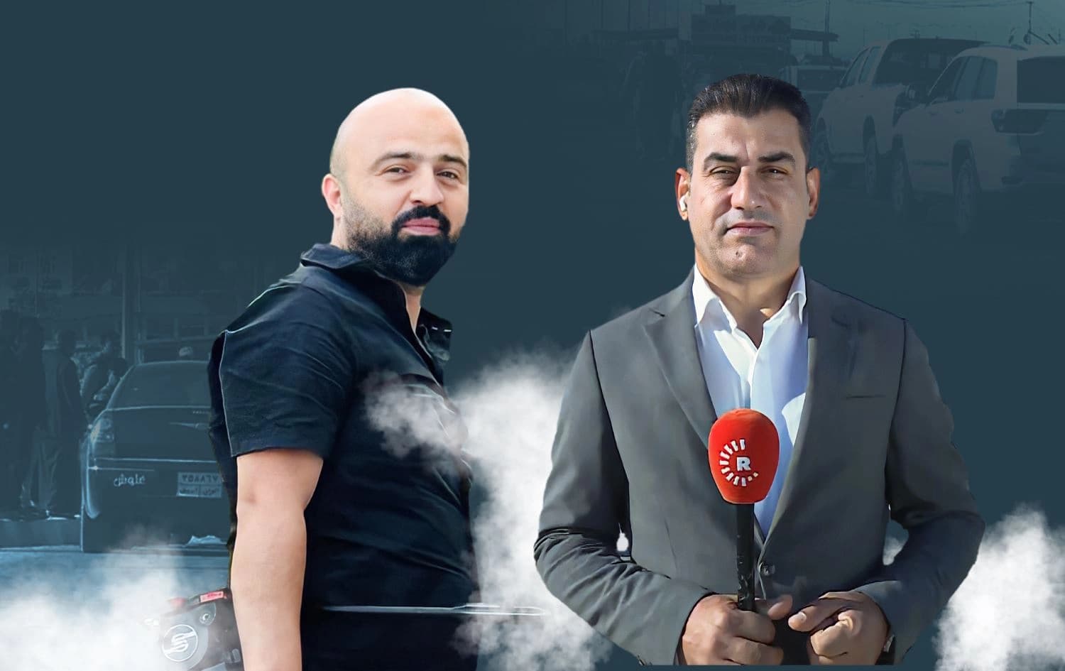 Reporter Bakhtiar Qadir (right) and cameraman Ibrahim Adnan (left). Graphic: Rudaw