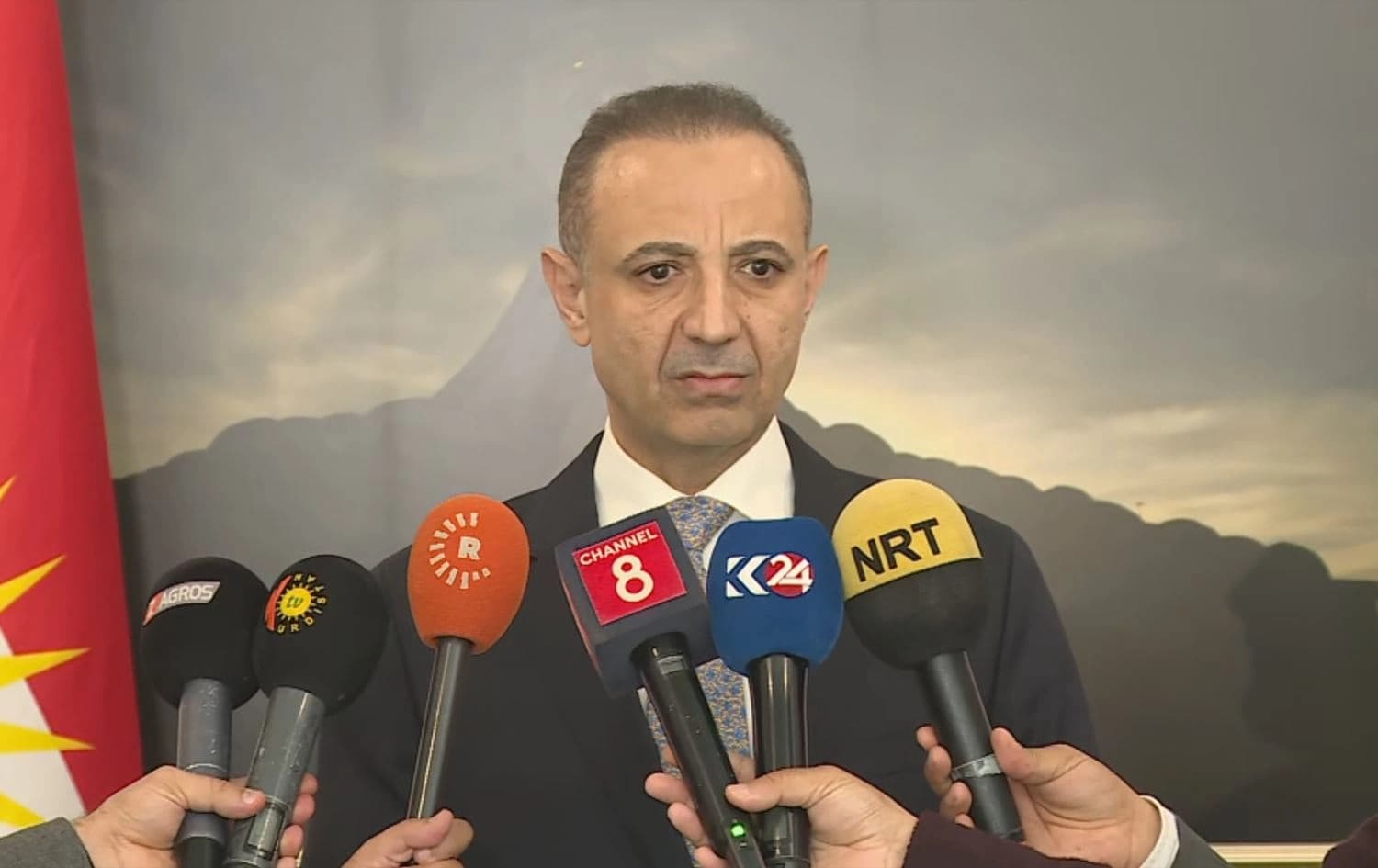 KDP's Dilshad Shahab speaking to reporters in Erbil on November 27, 2024. Photo: Rudaw/screengrab