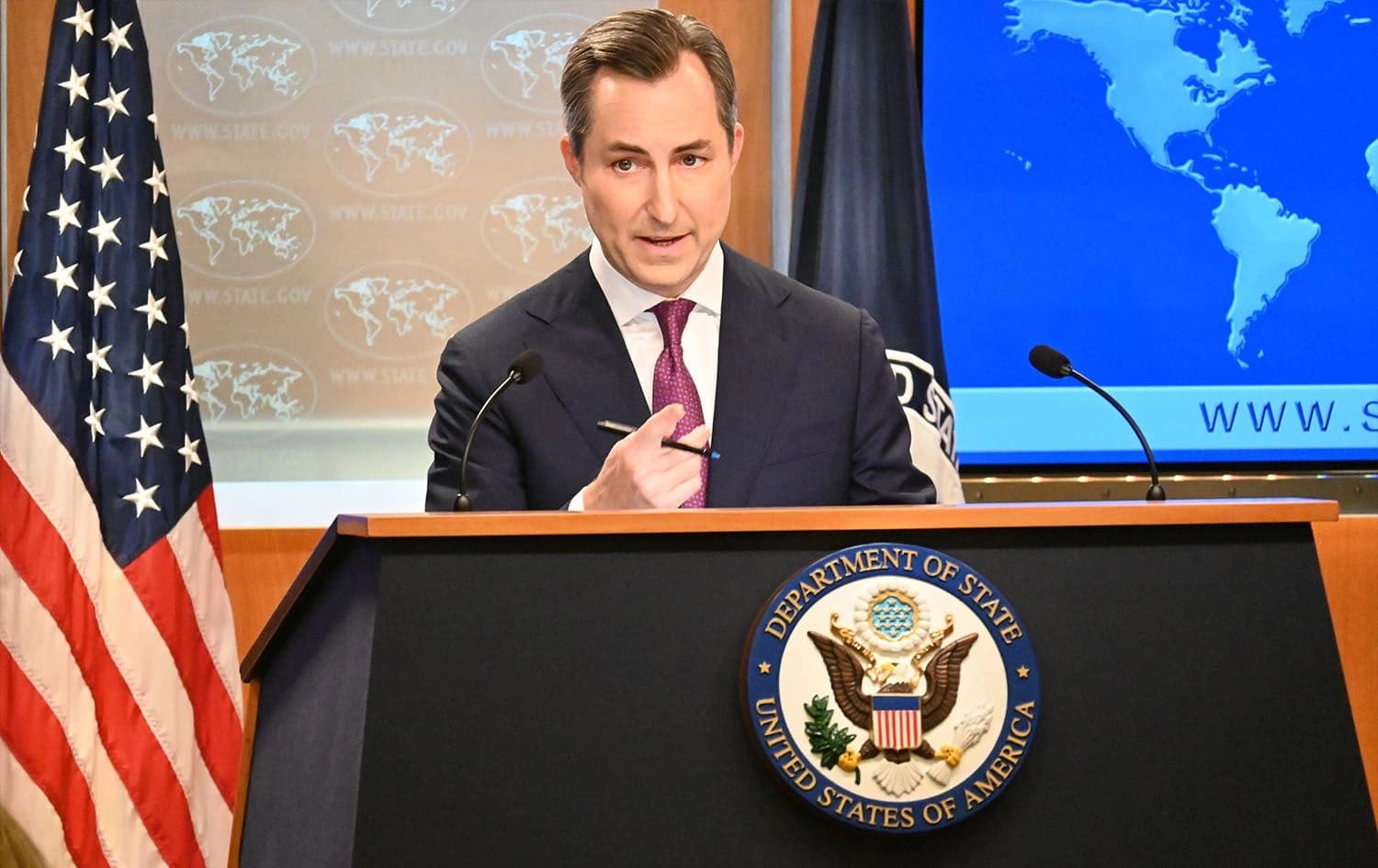 US State Department Spokesperson Matthew Miller speaking during a press briefing in Washington DC. File photo: Barzin Saadi/Rudaw