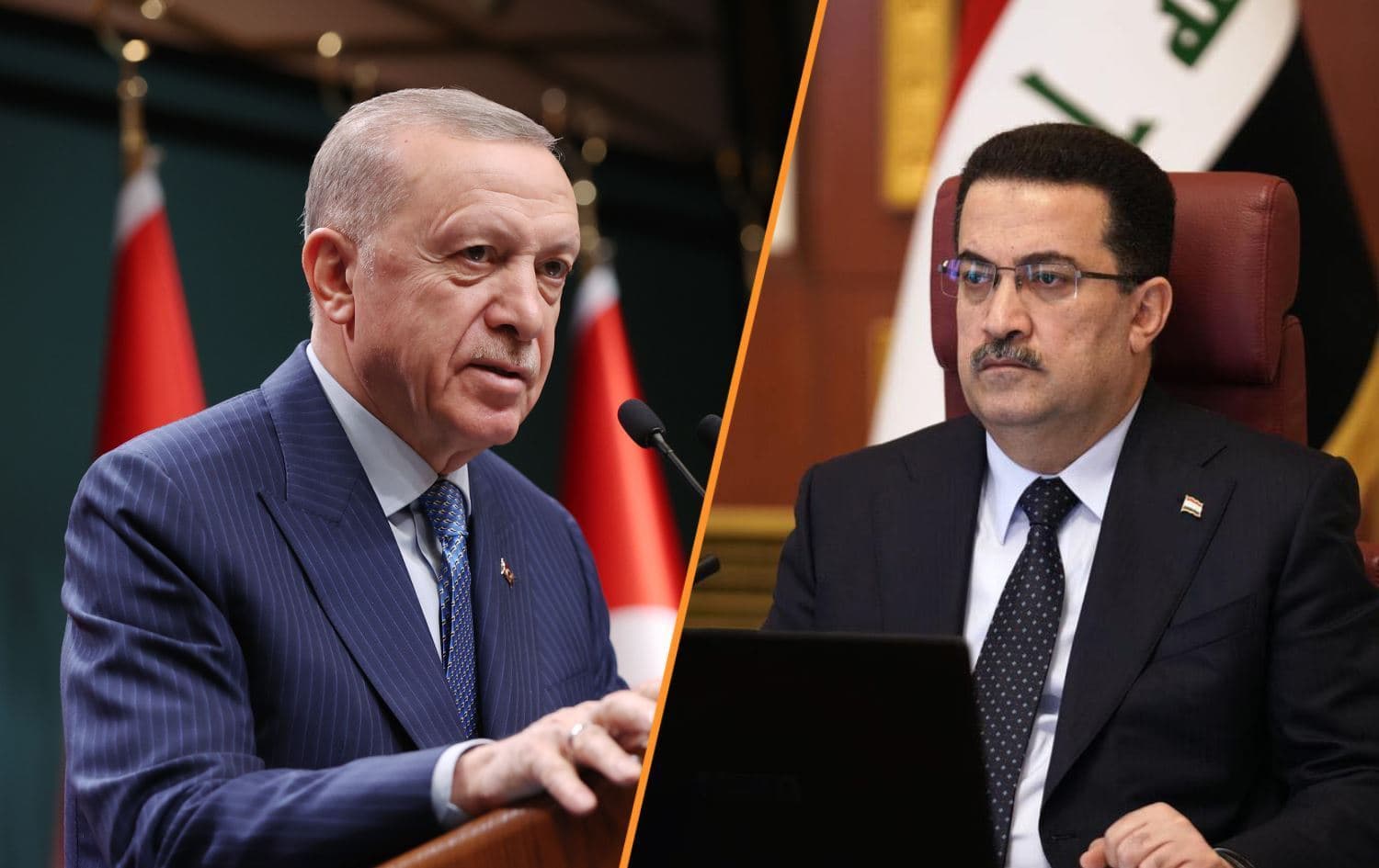 Turkish President Recep Tayyip Erdogan (left) and Iraqi Prime Minister Mohammed Shia' al-Sudani. Photos: AA/Sudani's office