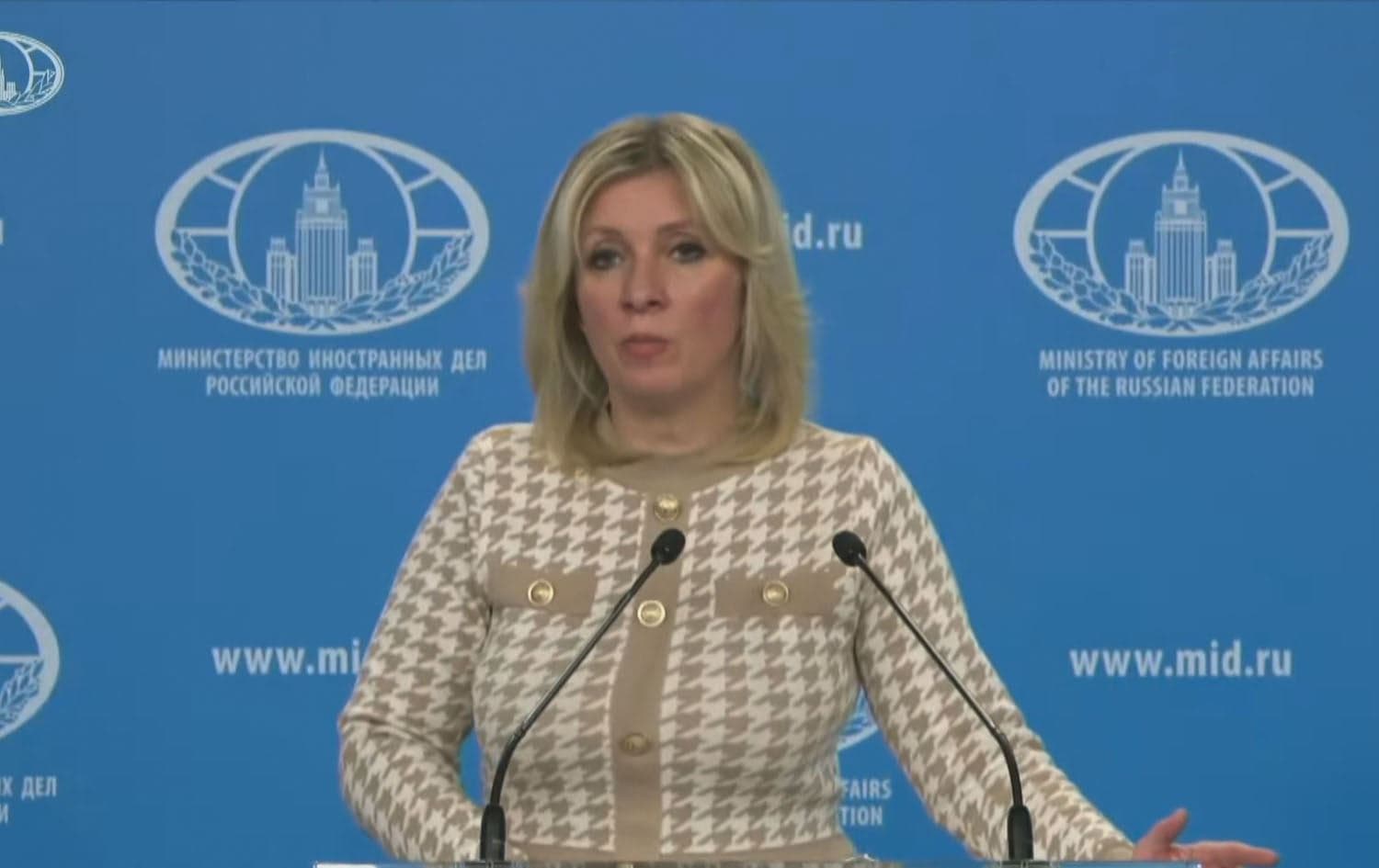 Russian foreign ministry spokeswoman Maria Zakharova speaking during a press conference on December 4, 2024. Photo: Screengrab/Russian foreing ministry