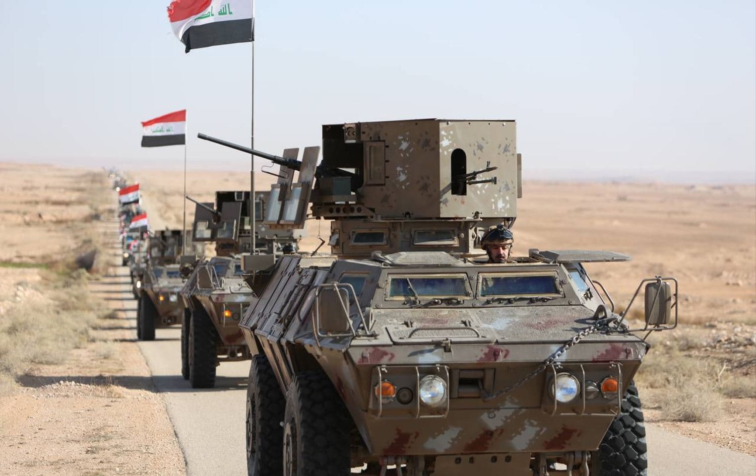 A convoy of Iraqi army and PMF in Anbar province heading to the border with Syria on December 5, 2024. Photo: PMF/telegram