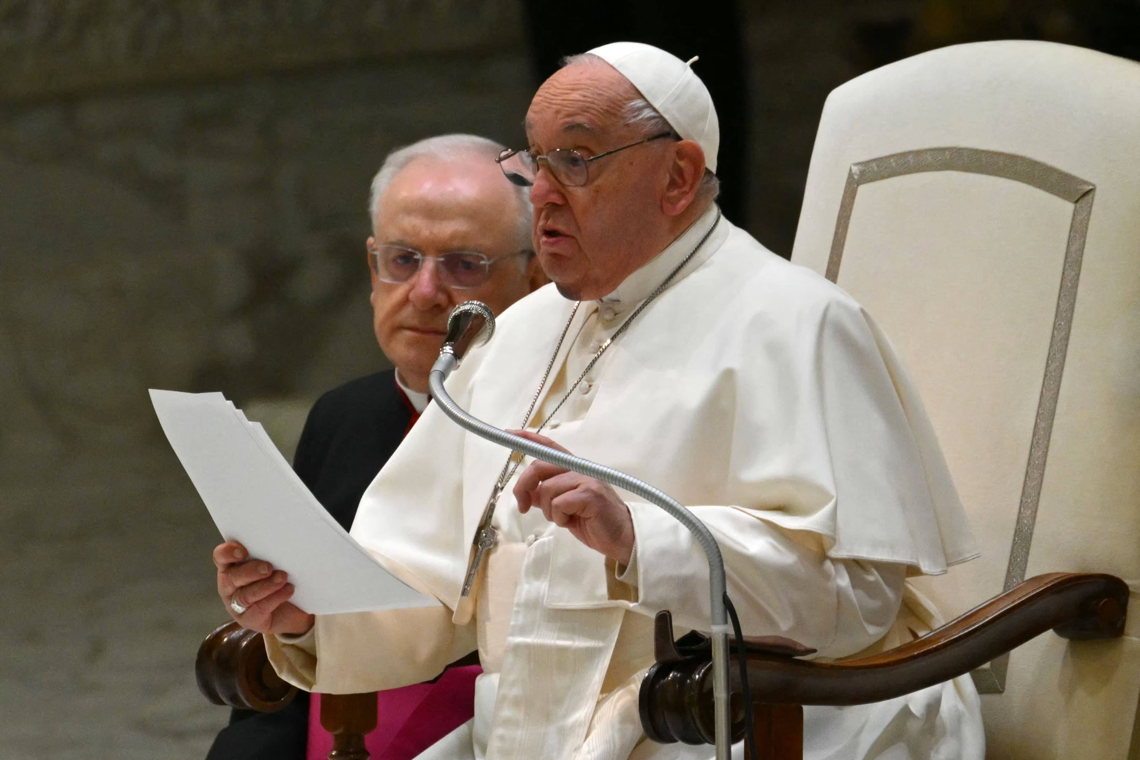 Pope Francis speaks during the weekly general audience at Paul-VI hall in The Vatican, on December 11, 2024. Photo: AFP