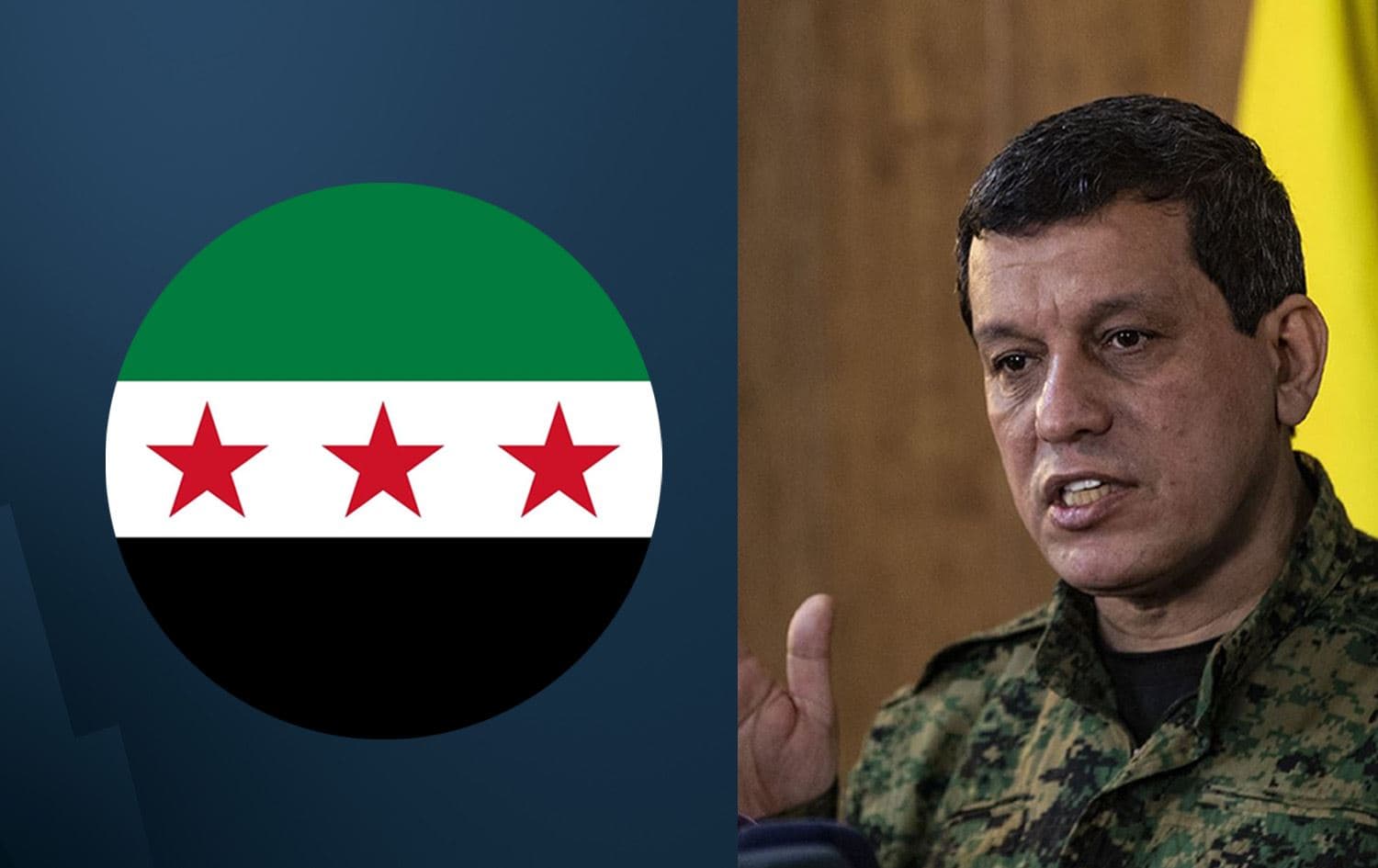 Alaya nû ya Suriyeyê û Mezlûm Ebdî/Wêne: Rûdaw Grafîk