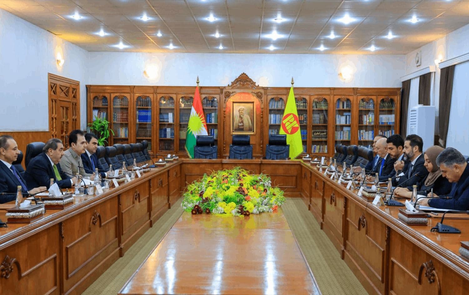 Delegations of the Kurdistan Democratic Party (KDP) (left) and the Patriotic Union of Kurdistan (PUK) (right) meeting in Erbil's Pirmam on December 17, 2024. Photo: PUKMedia