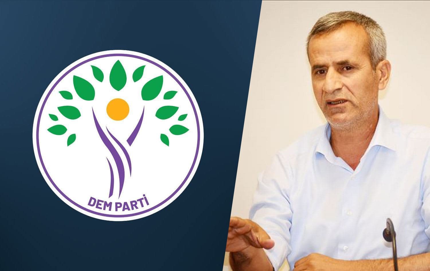 Logoya DEM Partiyê û Serokê Şaredariya Qoserê Zeynî Îpek  / Wêne: Rûdaw Grafîk