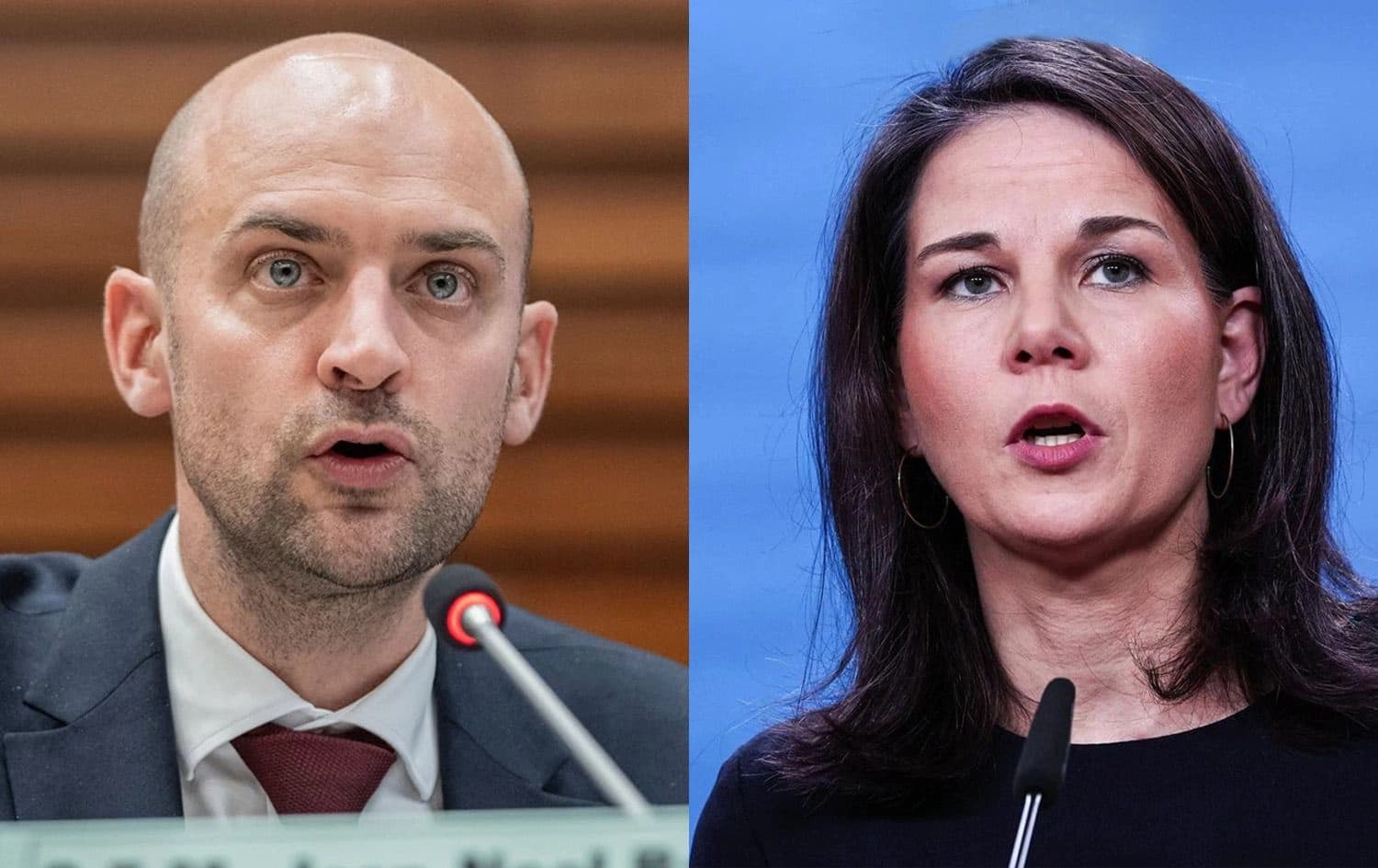 French Foreign Minister Jean-Noel Barrot (left) and German Foreign Minister Annalena Baerbock (right). File photos: AFP