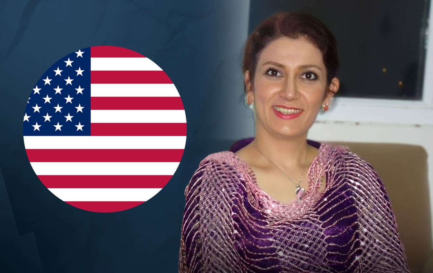 Pakhshan Azizi, a Kurdish woman from Iran’s Kurdish city of Mahabad (right). Photo: Hengaw. US flag (left). Graphic: Rudaw