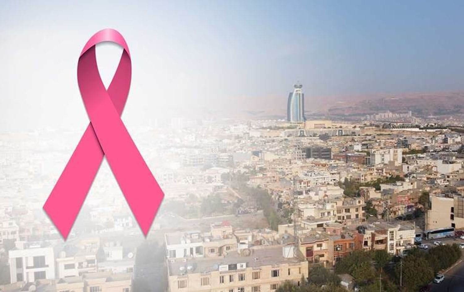From left: cancer symbol and a view of Sulaimani city. Photo and graphic: Rudaw