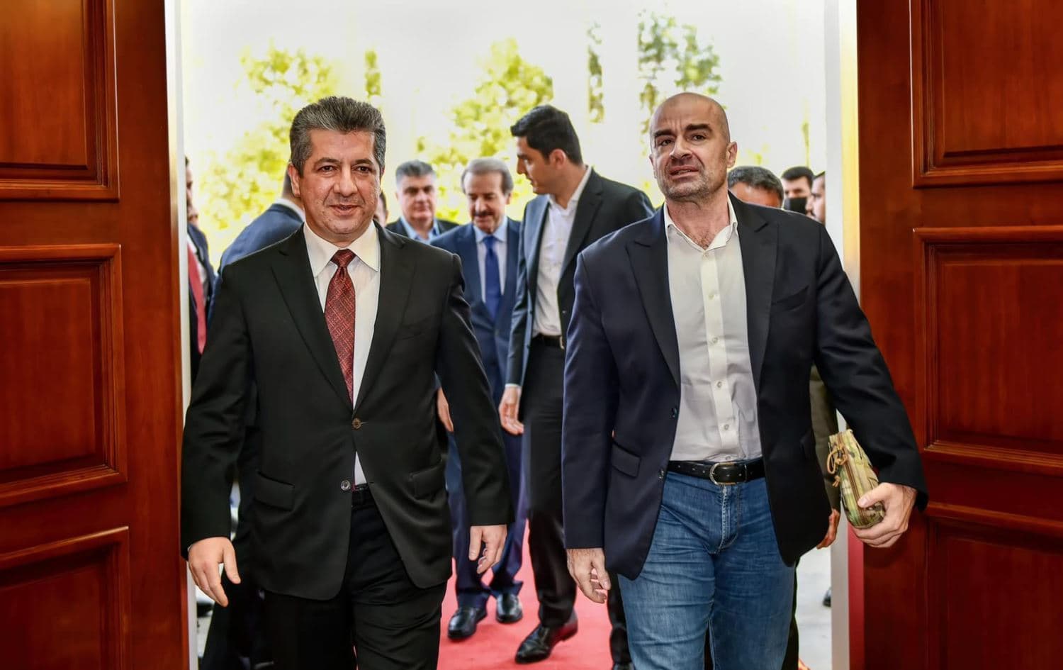 Kurdistan Region Prime Minister Masrour Barzani (Left) receiving PUK leader Bafel Talabani (Right) on June 11, 2022. Photo: PM's office.