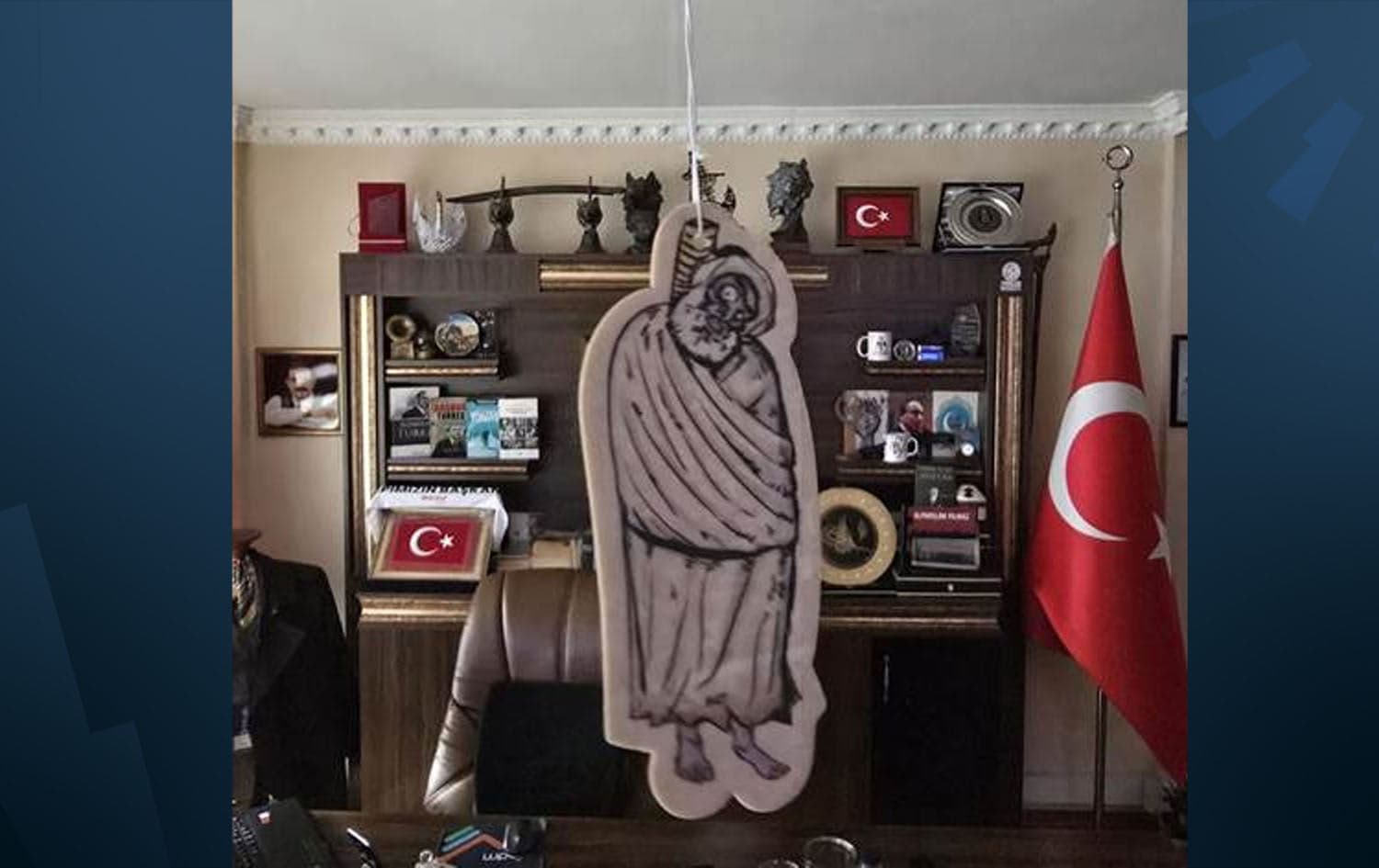 A photo of legendary Kurdish leader Sheikh Said hanging as a car air freshener posted by Republican People's Party (CHP) member and deputy Ankara municipality general manager Alparslan Yilmaz on January 18, 2025. Photo: Alparslan Yilmaz/X