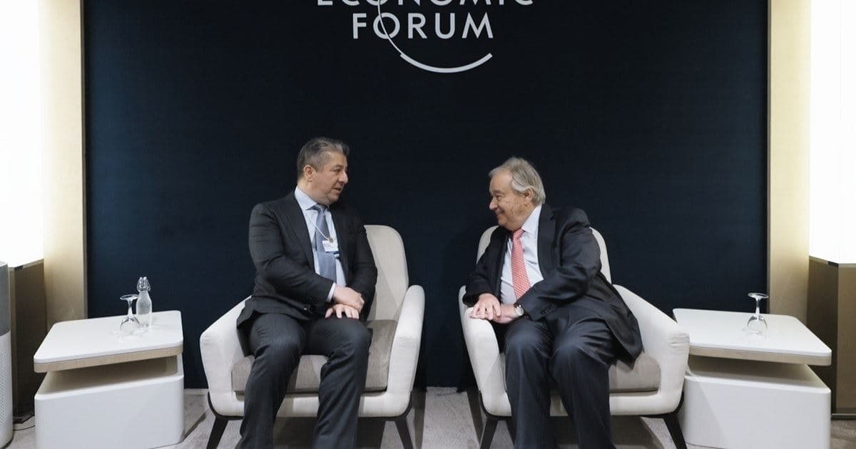 KRG PM Masrour Barzani (left) and UN Secretary-General Antonio Guterres meeting (right) in Davos on January 22, 2025. Photo: KRG