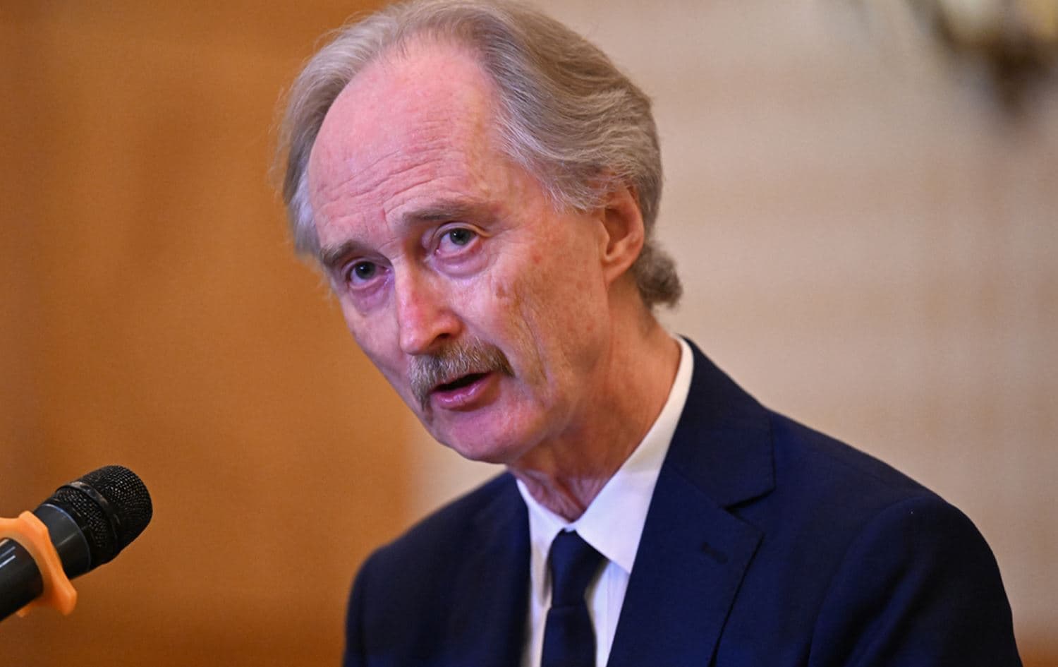 United Nations Special Envoy to Syria Geir Pedersen speaking to reporters in Damascus on January 22, 2025. Photo: Louai Besharaa/AFP