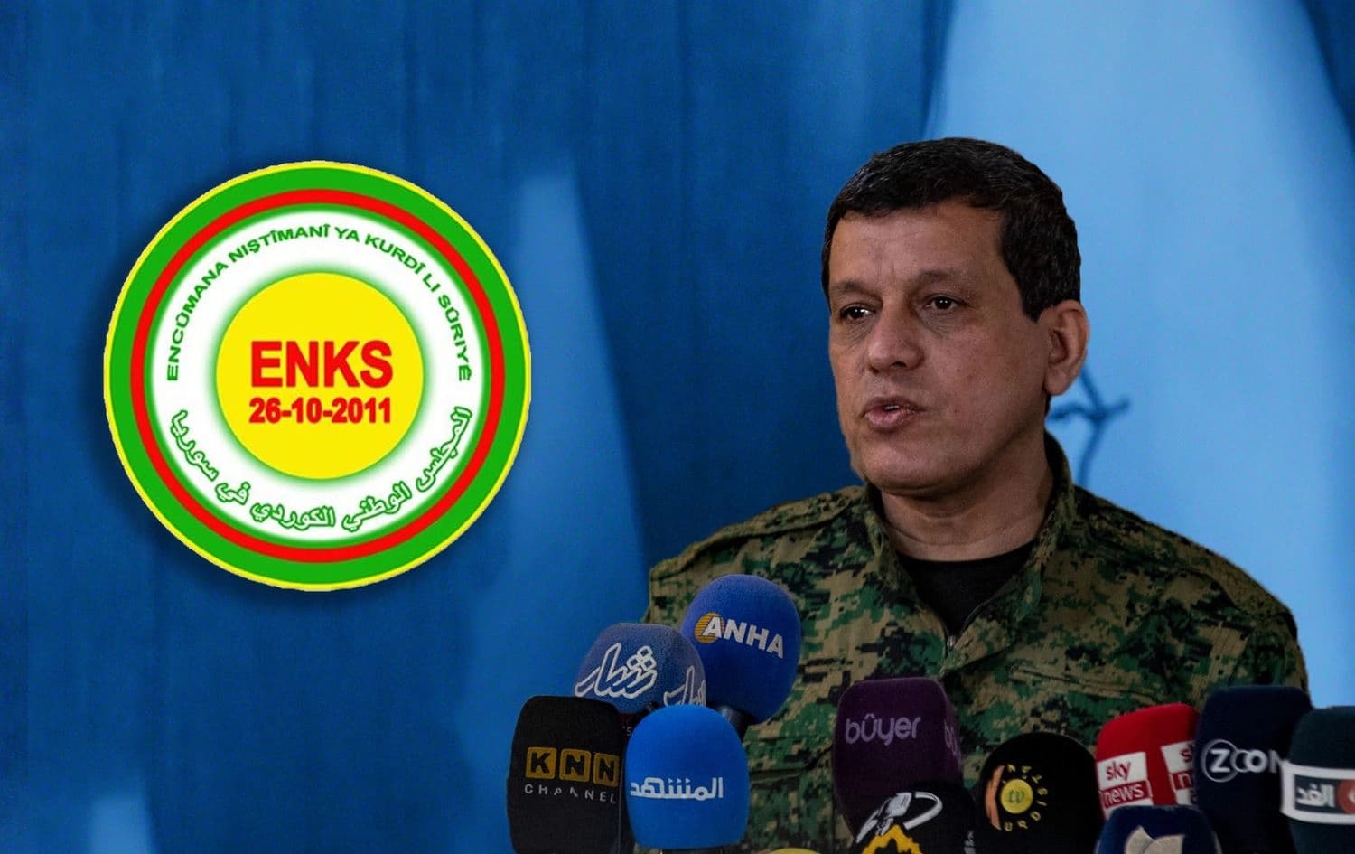 ENKS logo (left) and SDF chief Mazloum Abdi. Graphic: Rudaw