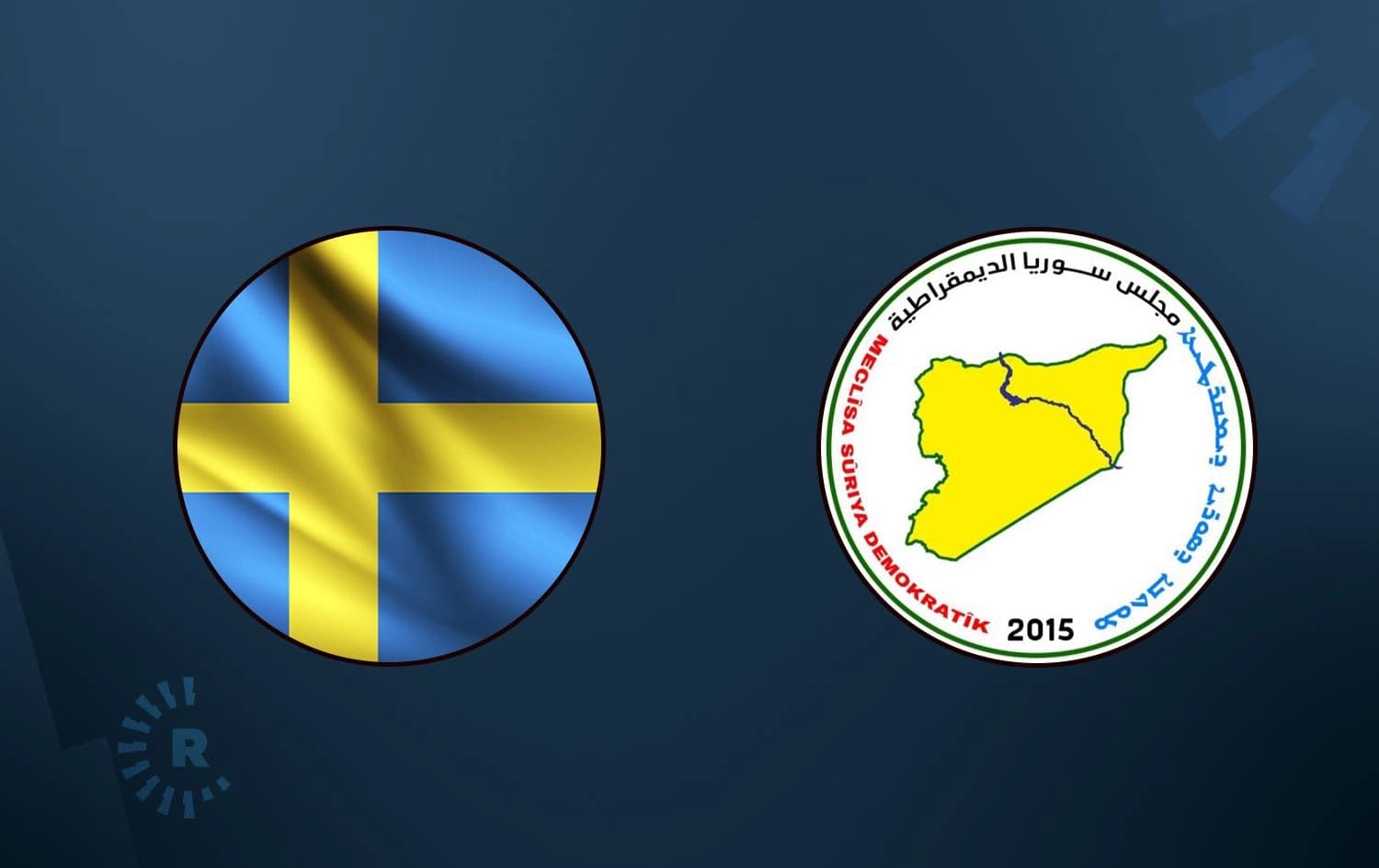 From left: Swedish flag and SDC logo. Graphic: Rudaw