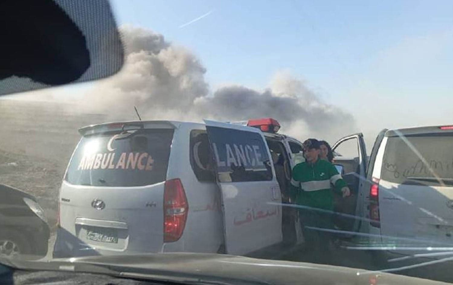 An ambulance en route to Tishreen Dam near Manbij on January 15, 2024. Photo: SDF