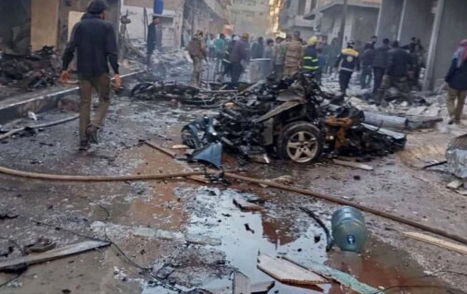 The aftermath of a car bombing in northern Syria's Manbij on February 1, 2025. Photo: SANA