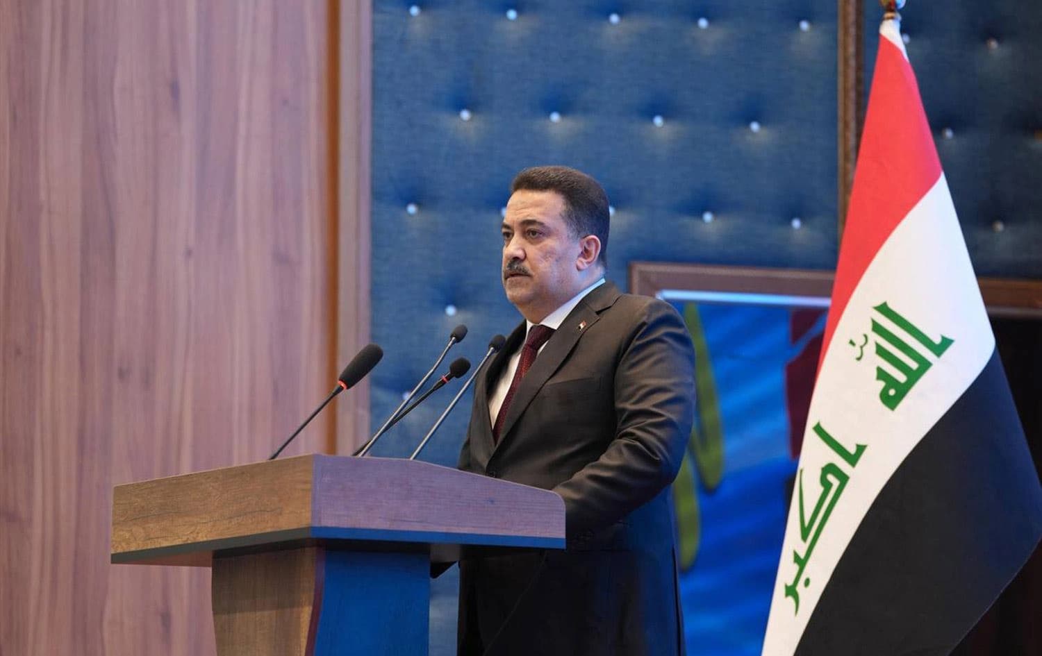Iraqi Prime Minister Mohammed Shia' al-Sudani speaking at the inauguration ceremony of the Baghdad International Fair on February 1, 2025. Photo: Sudani's office
