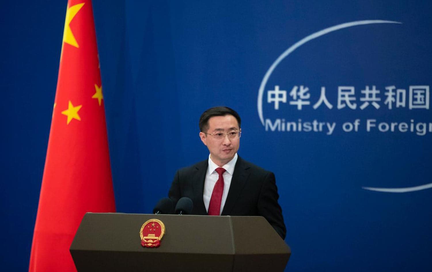 Chinese foreign ministry spokesperson Lin Jian delivering a presser on February 5, 2025. Photo: Mahdi Faraj/Rudaw