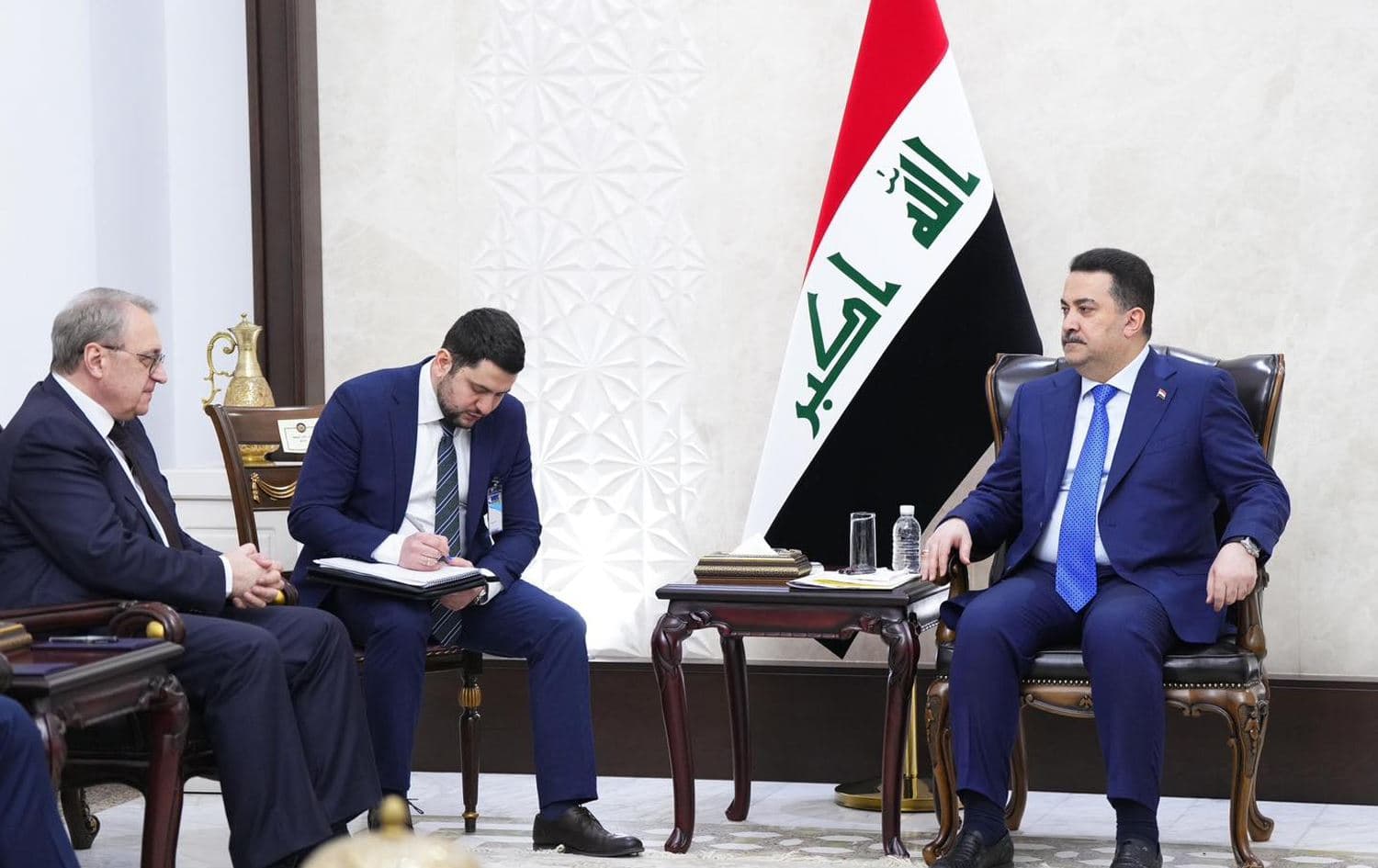 Iraq’s Prime Minister Mohammed Shia’ al-Sudani (right) and Russia’s Deputy Foreign Minister Mikhail Bogdanov (left) in a meeting in Baghdad on February 5, 2025. Photo: Sudani’s office