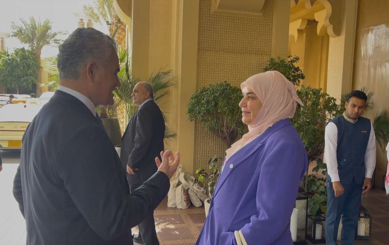 Iraqi Finance Minister Taif Sami (right) speaking to Rudaw in Dubai on February 10, 2025. Photo: Rudaw