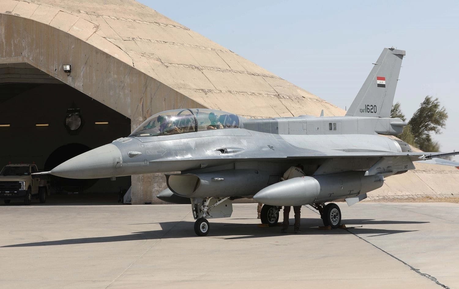 An F-16 jet at Balad Air Base in 2018. File photo: AFP
