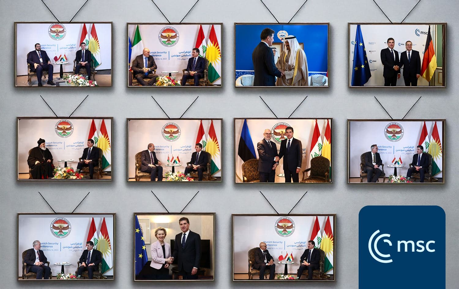 بەشێک لە کۆبوونەوەکانی نێچیرڤان بارزانی، سەرۆکی هەرێمی کوردستان لەگەڵ بەرپرسە باڵاکانی وڵاتانی جیهان لە میونشن