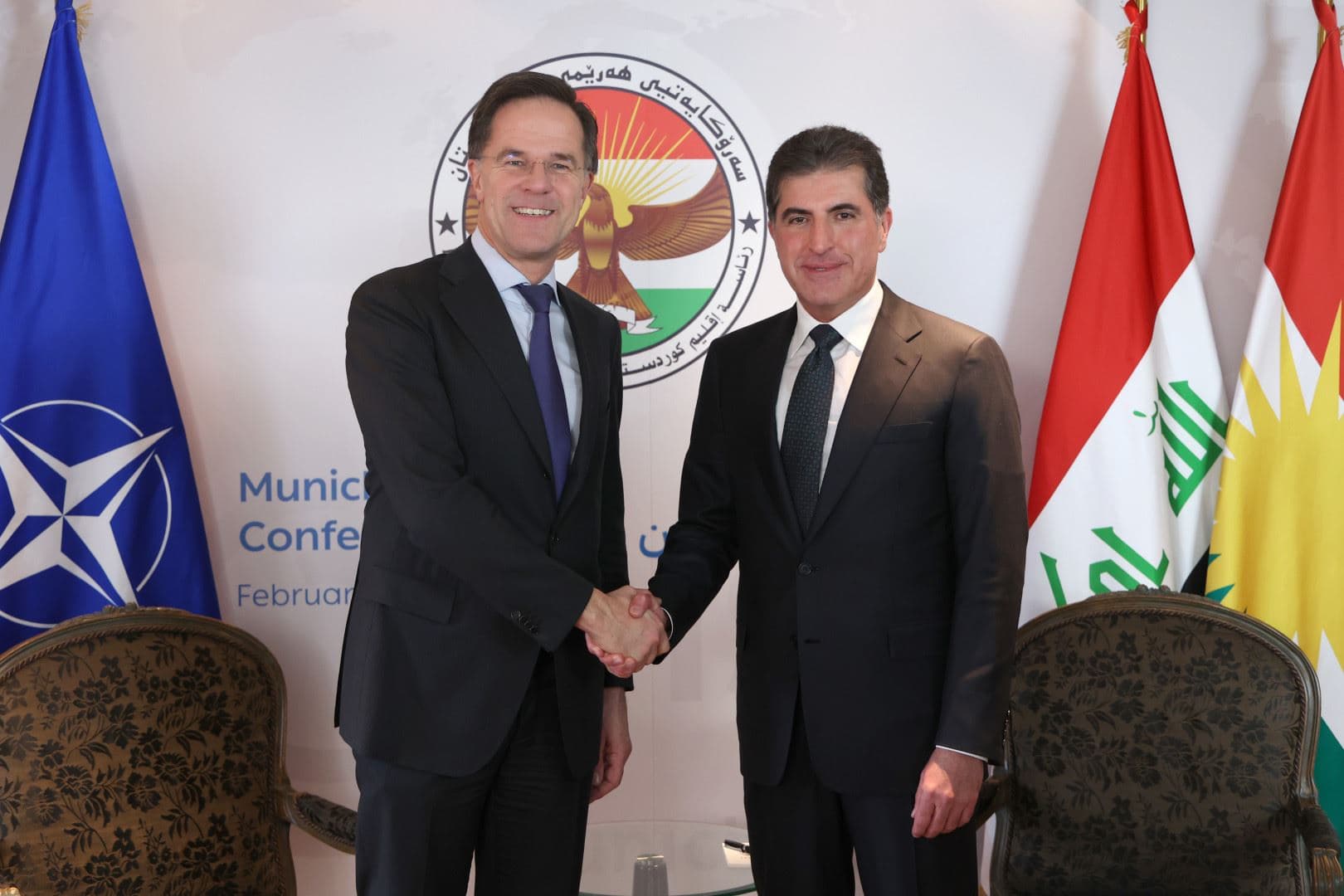Kurdistan Region President Nechirvan Barzani meets with NATO Secretary-General Mark Rutte in Munich, Germany on February 15, 2025. Photo: Kurdistan Region Presidency.