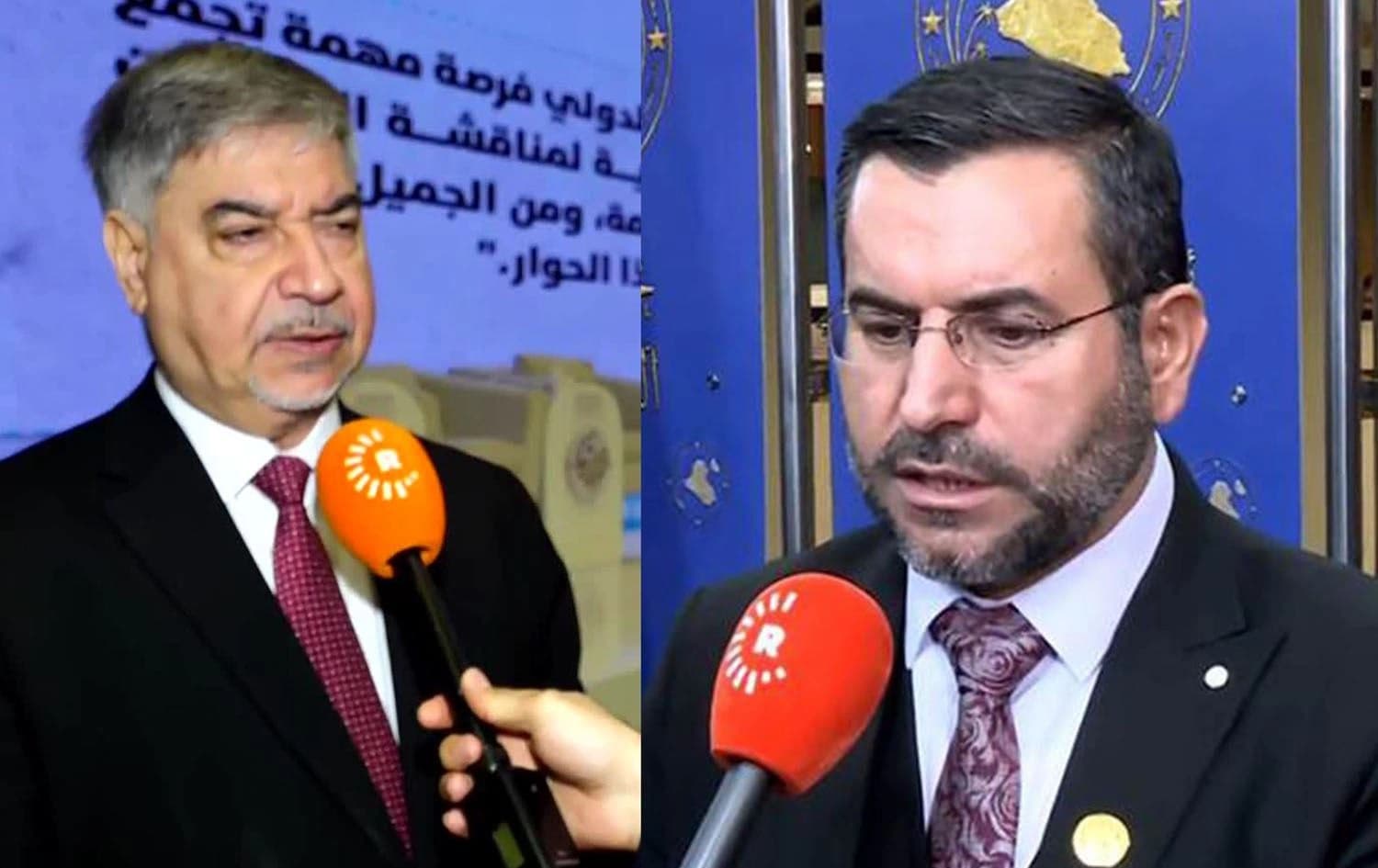 Iraqi foreign ministry undersecretary Hisham al-Alawi (left) and member of the Iraqi parliament’s foreign relations committee Muthanna Amin (right). Graphic: Rudaw