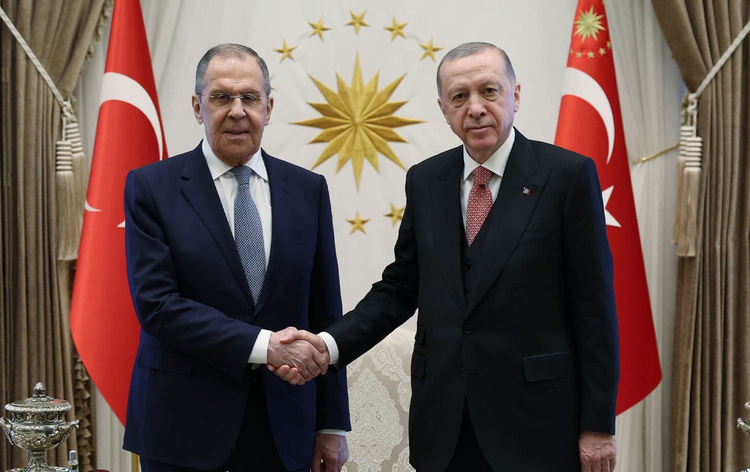 Turkish President Reccep Tayyip Erdogan recieves Russian Foreign Minister Sergey Lavrov in Ankara on February 24, 2025. Photo: Anadolu Agency (AA)/x