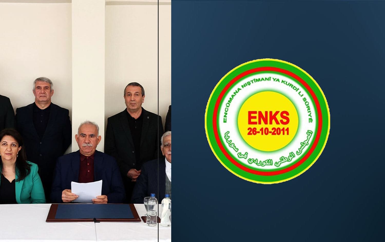 Ocalan's last photo at Imrali prison posted on February 28, 2025, and ENKS logo. Graphic: Rudaw