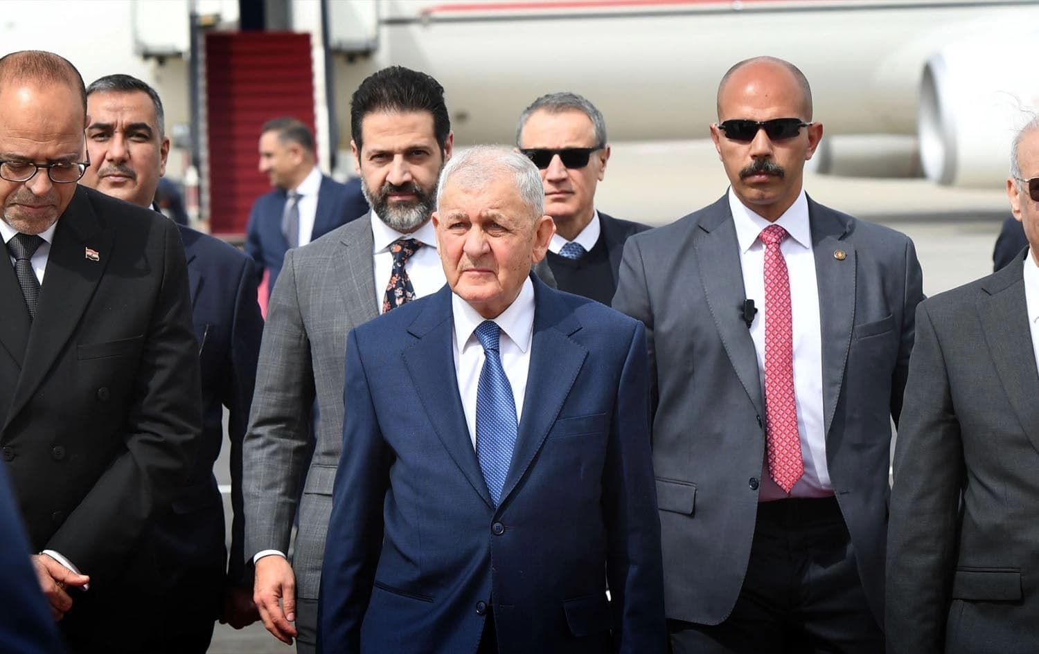 Iraqi President Abdul Latif Rashid (center) arrives in Cairo, Egypt to attend the Arab League summit on March 3, 2025. Photo: Iraqi Presidency