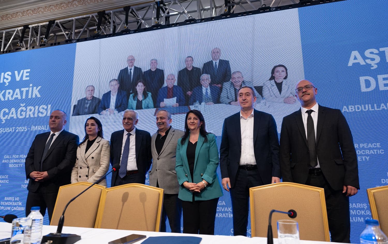 DEM Party delegation members attend a press conference in Istanbul, on February 27, 2025. Photo: Ozan Kose/AFP