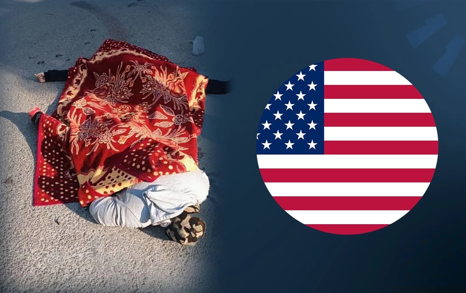 A photo apparently showing people killed in recent Syrian unrest [Credit: Syria Justice Archive], and US flag. Graphic: Rudaw 