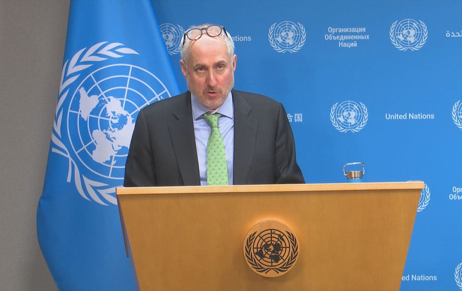 Stephane Dujarric, spokesperson for UN Secretary-General Antonio Guterres, speaking during a presser on March 10, 2025. Photo: screengrab/Rudaw