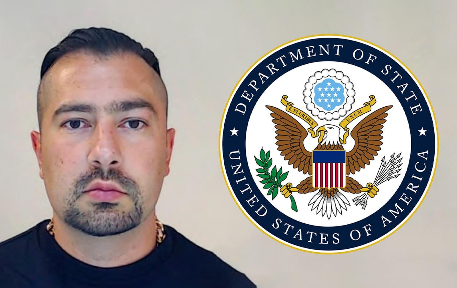 Leader of Foxtrot Network Rawa Majid and United States Department of State logo. Graphic: Rudaw