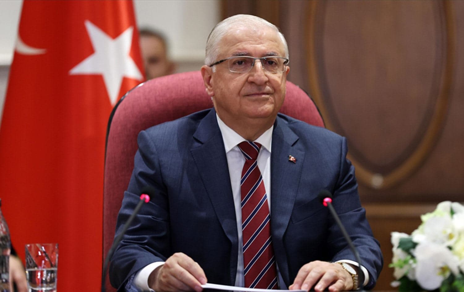 Yasar Guler, the Turkish defense minister dueing a presser. File photo: Anadolu Agency 