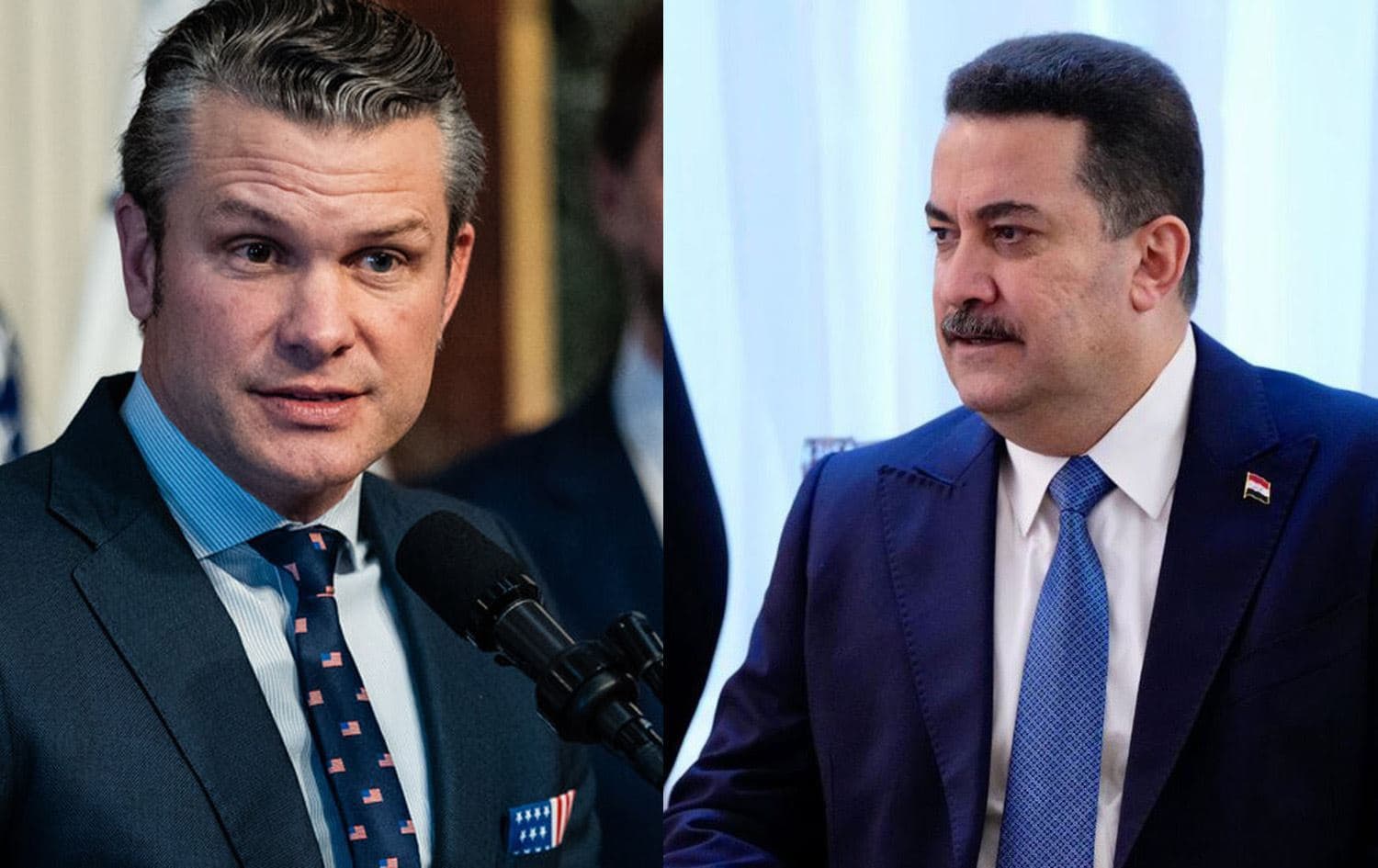 US Secretary of Defense Pete Hegseth (left) and Iraqi Prime Minister Mohammed Shia’ al-Sudani (right). Graphic: Rudaw