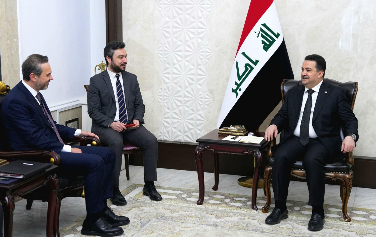 Iraqi Prime Minister Mohammed Shia' al-Sudani receives Turkish Minister of Energy and Natural Resources Alparslan Bayraktar in Baghdad on March 17, 2025. Photo: Sudani's office